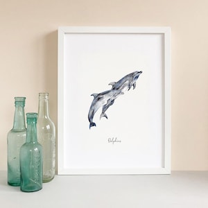 Stampa artistica personalizzata di delfini ad acquerello