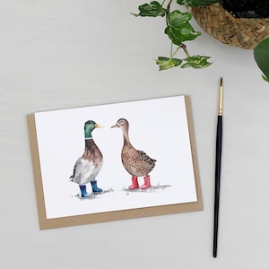 Carte de voeux peinte à la main Canards en bottes