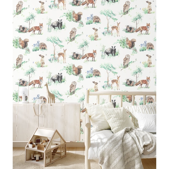 Woodland Animals Children's Wallpaper Etsy UK