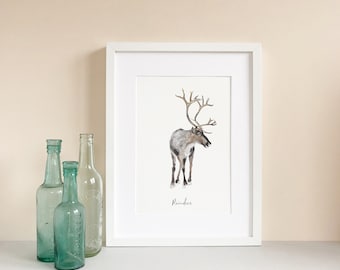 Reindeer - Personalised Watercolour Fine Art Print