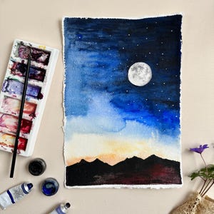 Original Watercolour Moon Painting – Hand-Painted Celestial Artwork