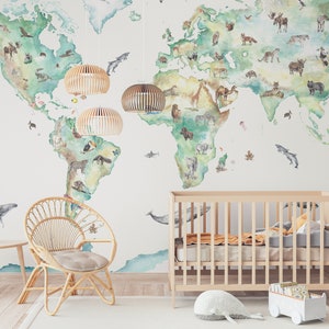 Wildlife World Map Mural Wallpaper For Children