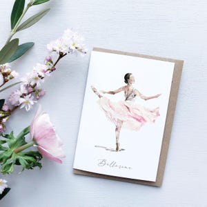Watercolour ballet dancer greetings card