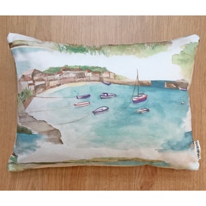 Cornish landscape cushion in printed cotton fabric