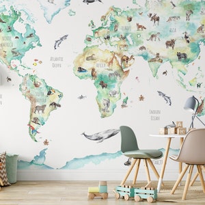 Wildlife World Map Mural Wallpaper For Children image 4