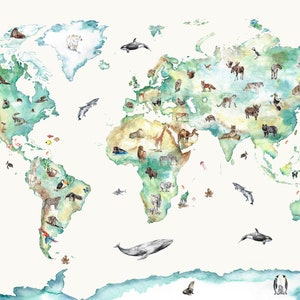 Wildlife World Map Mural Wallpaper For Children image 3