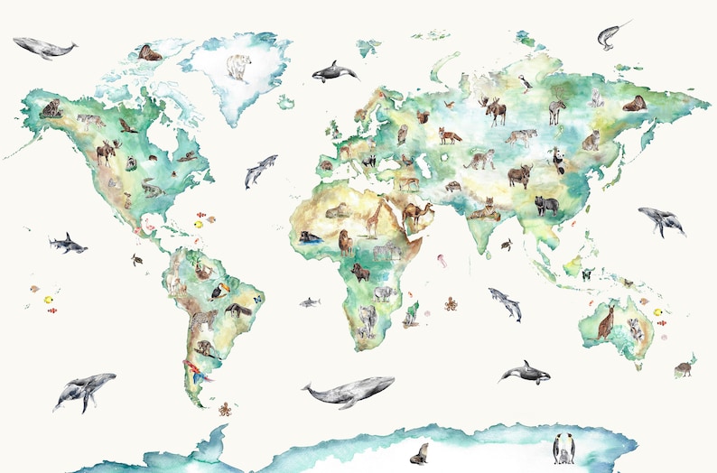 Wildlife World Map Mural Wallpaper For Children image 3