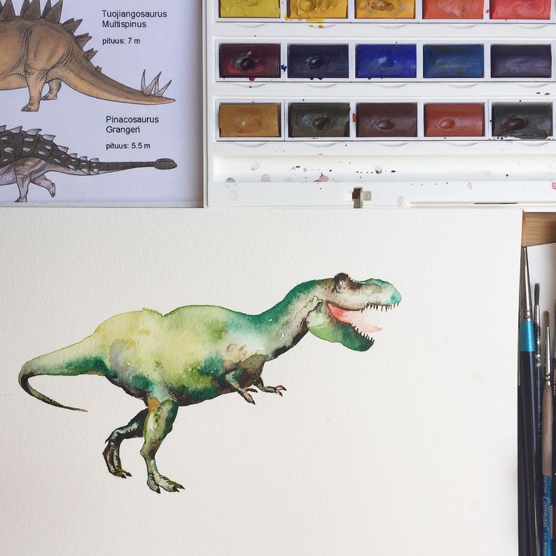 Dinosaurs Personalised Name Print from hand painted watercolour artwork, Picture for child's room, Gift image 5