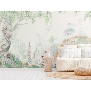 Flower Forest Mural Style Wallpaper