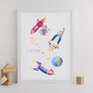 Personalisierter Aquarell Weltraum-Raketen-Druck