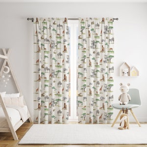 Safari Animals Children&#39;s Cotton Curtain Fabric
