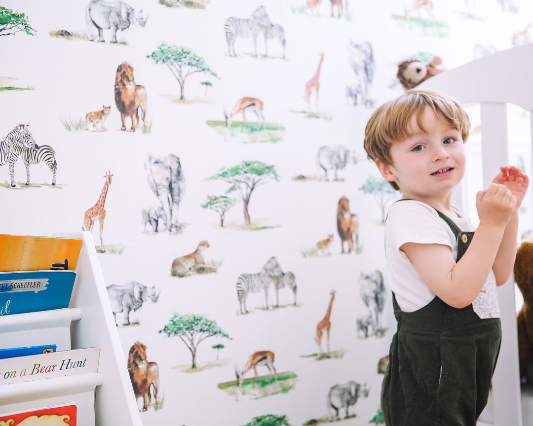 Safari Animals Children's Wallpaper Etsy