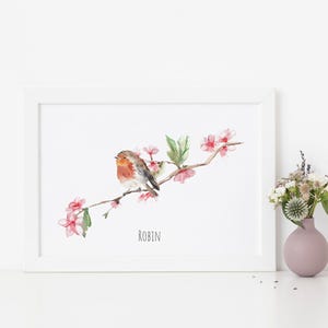 Robin and Blossom Personalised Watercolour Print