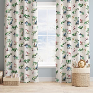 Painted Dinosaurs Children&#39;s Cotton Curtain Fabric