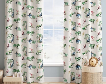 Painted Dinosaurs Children's Cotton Curtain Fabric