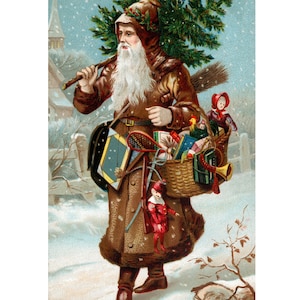 21_Babbo Natale con albero di Natale, Babbo Natale vintage, Deborah Bucher Designs, carta velina per decoupage, decoupage natalizio, fai da te, 21" x 29", 18 libbre,