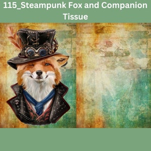 115_Steampunk Fuchs & Begleiter Gewebe, DeborahBucherDesigns,Fuchs,Steampunk,18 Pfund Gewebe, 21.25 x 29.25, Möbel Decoupage Gewebe, Handsome Fox