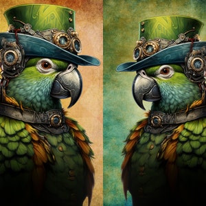 76_Steampunk Parrot combinatie rechts en links, Deborah Bucher-ontwerpen, knipdoekje, 18 pond, 21 x 29 inch