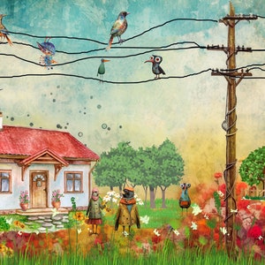 93_Birds On A Wire2, Deborah Bucher-ontwerpen, knippapier, grillige vogels, vogels, weefsel 18 lb, 21 x 29, kinderkamer, meubeldecoupage