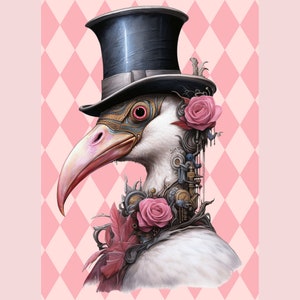 66_Steampunk Flamingo, Arlequín rosa, Deborah Bucher Designs, tejido decoupage, 18 libras, 21,25 x 29,25 pulgadas, rosa, DeborahBucherDesigns