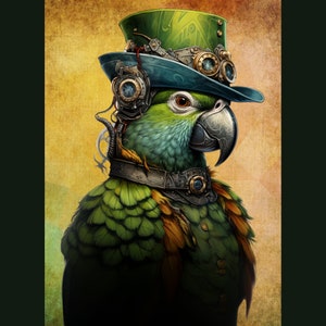 74_Steampunk Parrot DERECHA, Deborah Bucher Designs, Papel tisú para decoupage, Steampunk, Parrot, 21,25 x 29,25 pulgadas, 18 libras de papel tisú, arte para muebles,