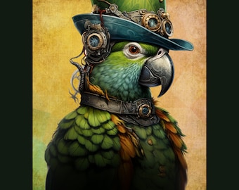 74_Steampunk Parrot RIGHT, Deborah Bucher Designs, Decoupage Tissue, Steampunk, Parrot, 21.25 x 29.25 inch, 18 lb Tissue, Furniture Art,