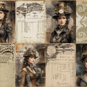 108_Mujeres Steampunk y Efímeras, DeborahBucherDesigns, Papel de seda para decoupage, Steampunk, Efímeras, 21 x 29 pulgadas, 18 libras, Periódico, Muebles