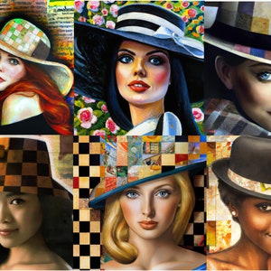 13_Beautiful Women In Hats Decoupage Tissue, Deborah Bucher Designs, Checks, Fashion, Decoupage Tissue, 18 lb, Arts &Crafts, Furniture Decou