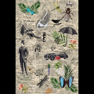37_Newspaper Ephemera Decoupage Tissue, Deborah Bucher Designs, Decorative Decoupage Tissue, Collage Decoupage Tissue, Ephemera Tissue,18 lb