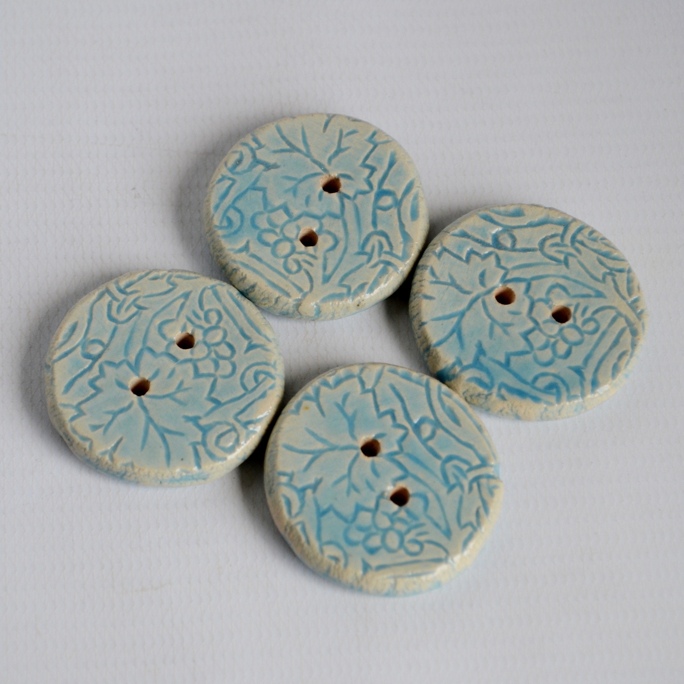Large Textured Flower Buttons Set 2 Pcs. Ceramic Handmade Blue Etsy UK