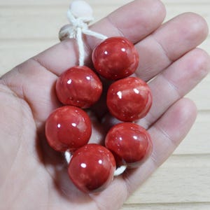 Handmade Dark Red Ceramic Beads: Round Jewelry Beads (22mm, 6pcs)