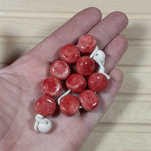 Handmade Red Ceramic Coin Beads: Jewelry Making Supplies (16mm, 10pcs)