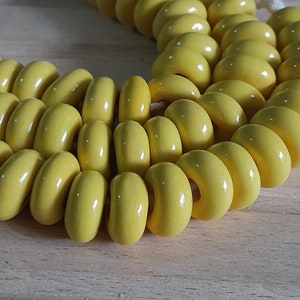 20 Bright Yellow Ceramic Disc Beads: Handmade Jewelry Supplies