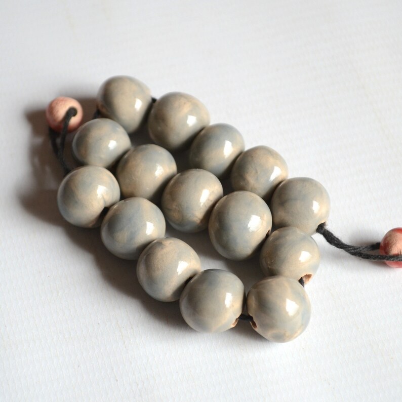 Grey beads 14 mm 15 pcs spherical beads for jewelry making or macrame Ball beads. Round beads