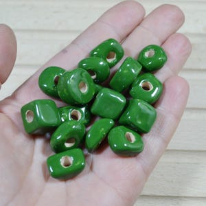 Green Ceramic Beads: Mixed Shapes, Macrame Jewelry Making (33 pcs)
