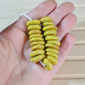 Disc yellow beads, red clay beads. Ceramic beads for jewelry making.  20 pcs Handmade beads.