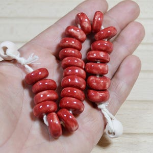 Red Ceramic Disc Beads: Handmade Jewelry Supplies (20 pcs)