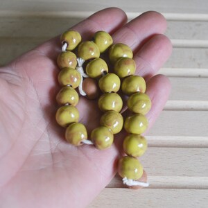 Round yellow beads, red clay beads. Spherical ceramic beads for jewelry making.  20 pcs Handmade beads.