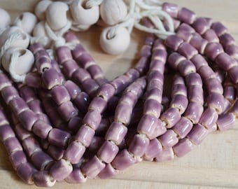 Mini Purple Ceramic Beads: Cylinder Tube Beads for Jewelry Making (20 pcs)