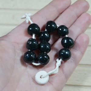 Handmade Black Ceramic Round Beads: Jewelry Making Supplies, 14mm (10 pcs)