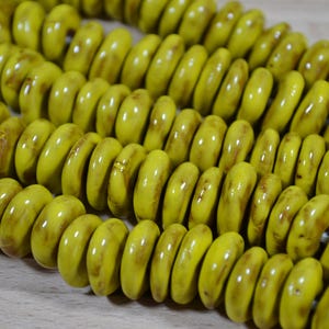 Disc yellow beads 15-17x5 mm, red clay beads. 20 pcs Handmade beads. Ceramic beads for jewelry making.