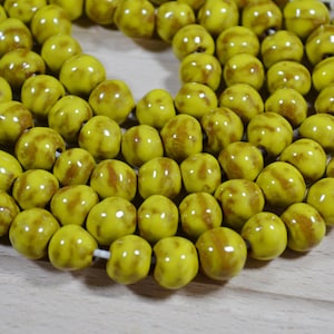 Round yellow beads 12 mm, red clay beads. Spherical ceramic beads for jewelry making.  20 pcs Handmade beads.