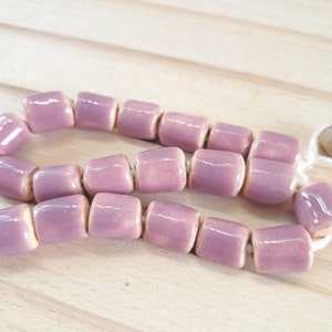 Purple Ceramic Tube Beads: Handmade Glazed Clay for Jewelry, Macrame (20 pc)