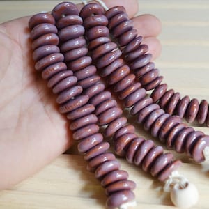 Purple beads, red clay beads. Ceramic Disc beads for jewelry making. 20 pcs Handmade Purple beads for macrame. Jewelry making supplies.