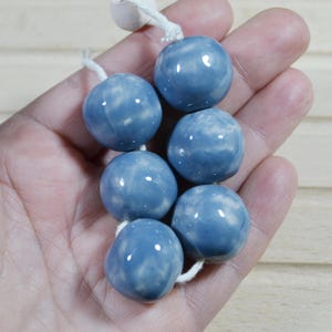 Handmade Ceramic Round Beads: Gray with Blue Tint, 22mm, 6pcs