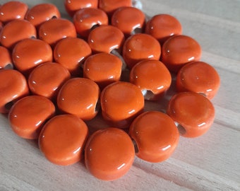 10 stuks oranje keramische handgemaakte muntkralen (ca. 16x11 mm, 5 mm gat) - Craft Supplies - Perfect voor macrame en sieraden!