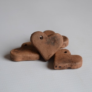 Handmade Ceramic Heart Beads: Rustic Jewelry Supplies (5 pc)