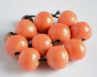 Orange beads 14 mm. 10 pcs spherical beads for jewelry making or macrame. Round beads. Ball beads.