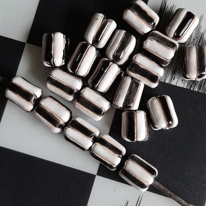 Striped Clay Beads: Black and White Cylindrical Beads, 5 Pieces