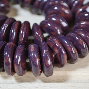 Purple beads, red clay beads. Ceramic Disc beads for jewelry making. 20 pcs Handmade Purple beads for macrame. Jewelry making supplies.